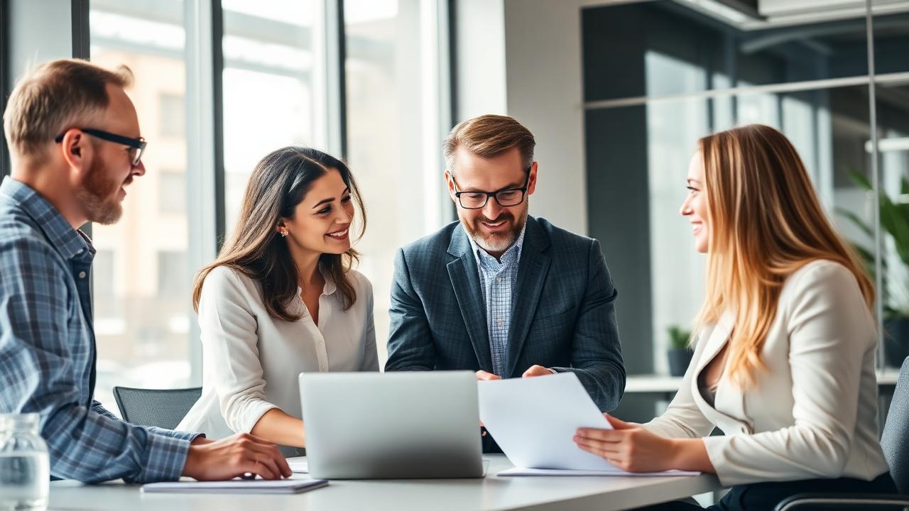 Group of people having a team meeting